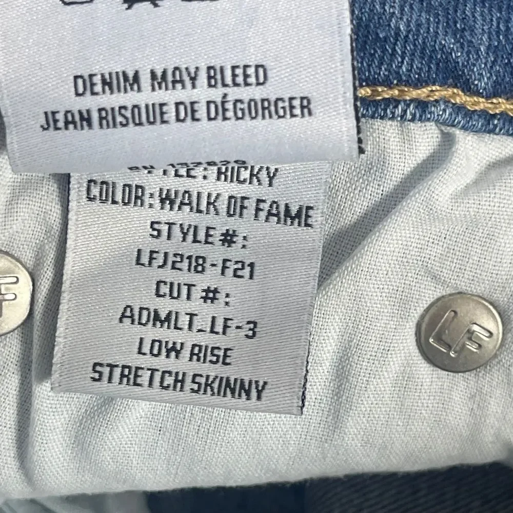 LF Lovers + Friends Ricky Low Rise Skinny Jeans Walk of Fame Wash Sz 24 - Picture 8 of 9